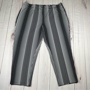 Chico's Polka Dot Stripe Pull On Pants Women’s L Ankle Black White Stretch EUC